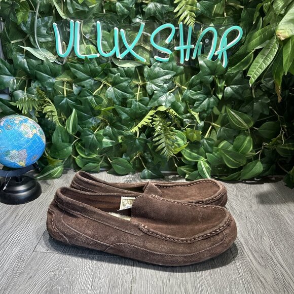UGG Alder Indoor Outdoor Moccasin Slippers Mens Sz  11 44.5 Brown Leather Wool - Picture 1 of 10